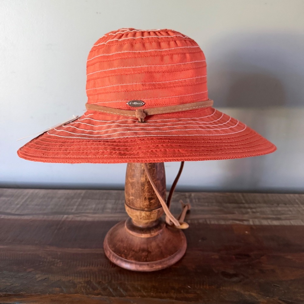 Kallina Sun Hat Orange UPF 50+ Wide Brim Adjustable Strap Womens Resort Beach OS - Picture 4 of 11